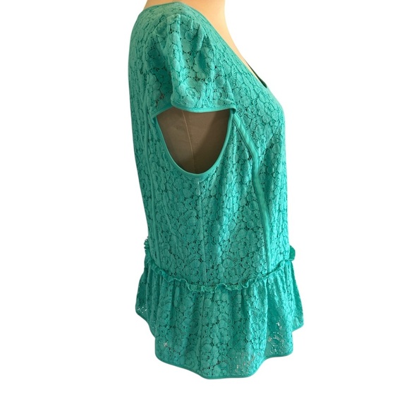 Ann Taylor Shirt Womens 12 Green Lace Blouse Turquoise Floral Peplum Cap Sleeve. - Picture 5 of 15